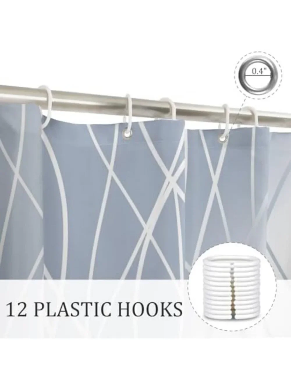 Ombre Light Blue Geometric Shower Curtain Set with Hooks - Modern Minimalist